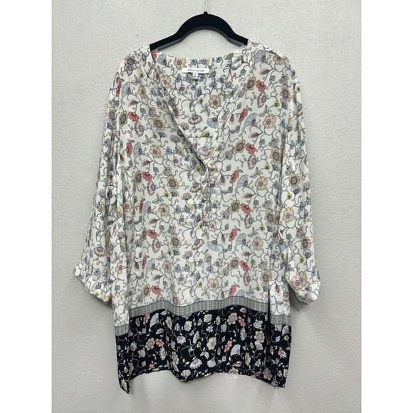 Rose & Olive top 1X Floral Button V Neck 3/4 Sleeve Popover whimsical career - Picture 1 of 5